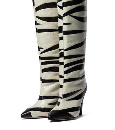 Shop Isabel Marant Larzee Zebra-appliqué Leather Knee-high Boots In White