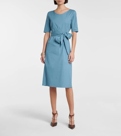 Shop 's Max Mara Liriche Cotton Poplin-blend Midi Dress In Blue