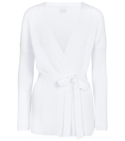 Shop Max Mara Leisure Cavallo Belted Cotton-blend Cardigan In White