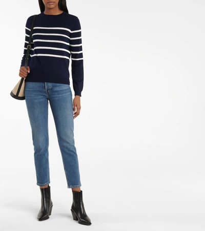 Shop Apc Cordelia Striped Cotton-blend Sweater In Blue