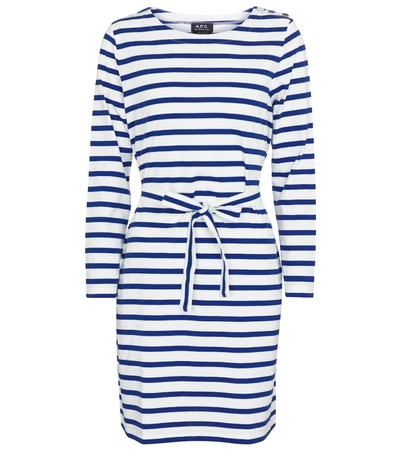 Shop A.p.c. Florence Striped Cotton Jersey Dress In Blue