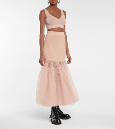 Shop Alexander Mcqueen Tulle-trimmed Midi Skirt In Pink