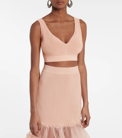 Shop Alexander Mcqueen Ribbed-knit Bralette In Pink