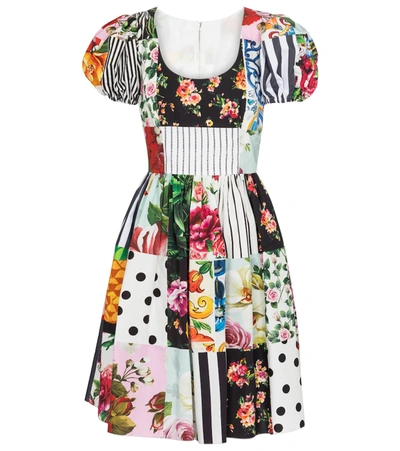 Dolce & Gabbana Sicilian Patchwork Mini Poplin Dress In Multicoloured