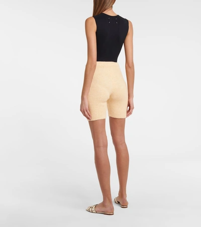 Shop Nanushka Siu Ribbed-knit Biker Shorts In Beige