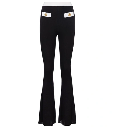 Shop Balmain Embellished Cashmere And Silk Pants In Black