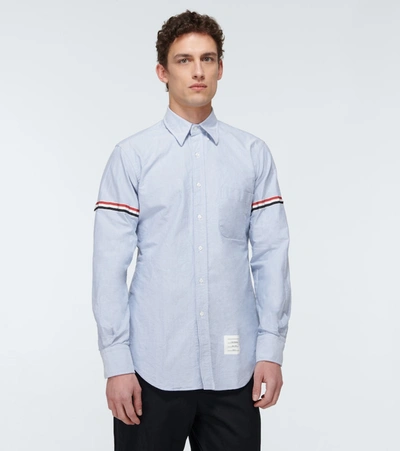 Thom Browne Oxford Striped Grosgrain Armband Classic Shirt In Blue