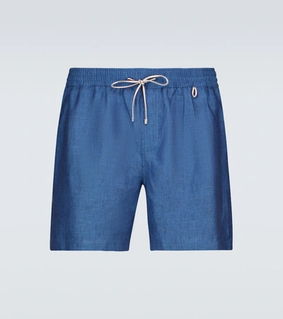Shop Loro Piana Bay Sprint Linen Shorts In Blue