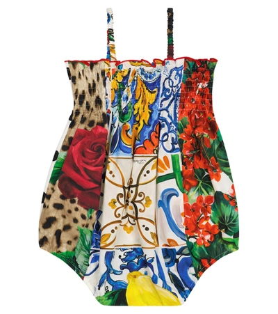 Shop Dolce & Gabbana Printed Cotton Poplin Bodysuit In Multicoloured