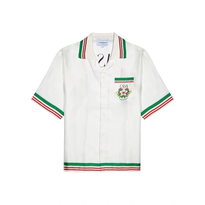 Shop Casablanca Tennis Club Printed Silk-twill Shirt In White And Green