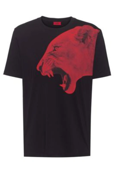 Shop Hugo Boss - Regular Fit T Shirt In Cotton With Statement Artwork - Black