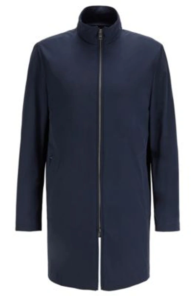 Shop Hugo Boss - Water Repellent Packable Coat With Stand Collar - Dark Blue
