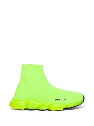 Shop Balenciaga Speed Snekaers In Neon Yellow Knitted Stretch
