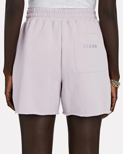 Shop Staud Logo Cotton Terry Sweat Shorts In Light Purple