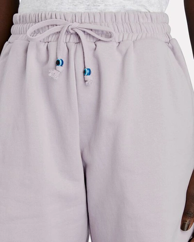 Shop Staud Logo Cotton Terry Sweat Shorts In Light Purple