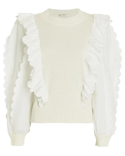 Shop Sea Shannon Ruffled Poplin-trimmed Sweater In White