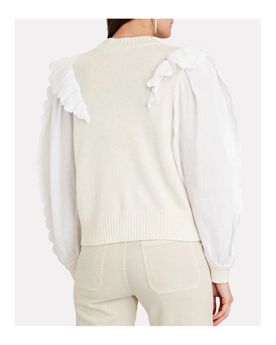 Shop Sea Shannon Ruffled Poplin-trimmed Sweater In White