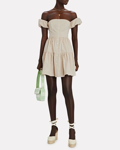 Shop Staud Elio Off-the-shoulder Cotton Mini Dress In Beige