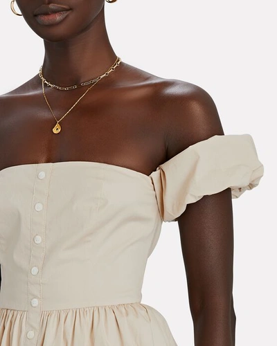 Shop Staud Elio Off-the-shoulder Cotton Mini Dress In Beige