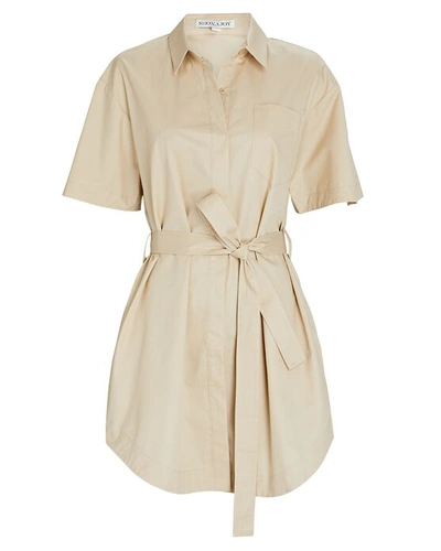 Shop Shona Joy Amelie Poplin Mini Shirt Dress In Beige