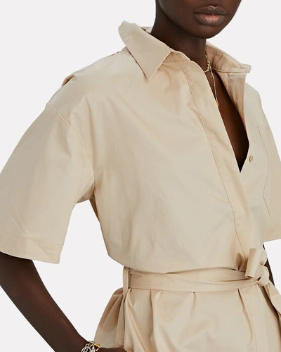 Shop Shona Joy Amelie Poplin Mini Shirt Dress In Beige