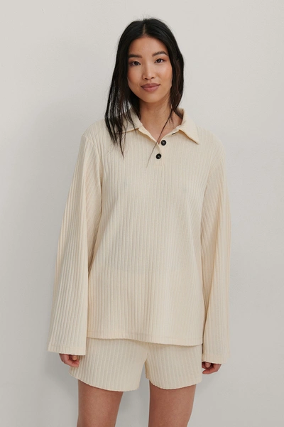 Shop Na-kd Recycled Ribbed Collar Detail Top - Beige