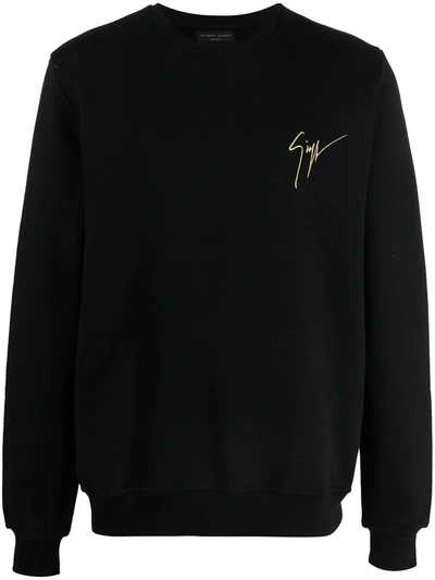 Shop Giuseppe Zanotti Logo-print Round Neck Sweatshirt In Black