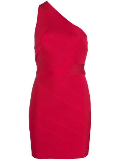 Shop Herve Leger Icon One-shoulder Mini Dress In Red