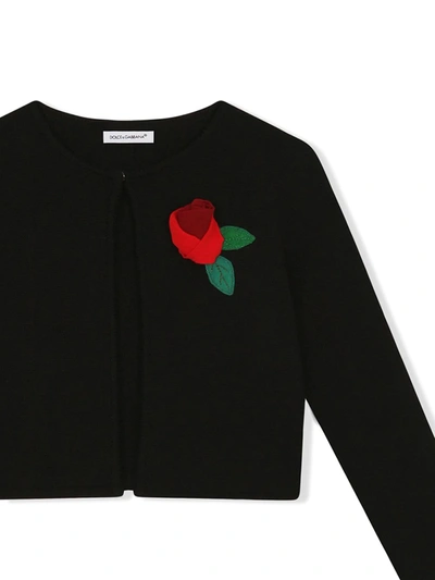 Shop Dolce & Gabbana Floral Appliqué Cardigan In Black