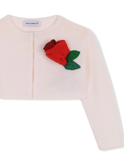 Shop Dolce & Gabbana Floral Appliqué Cardigan In White