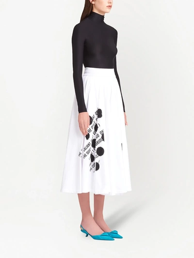Shop Prada Graphic-print Poplin Midi-skirt In White