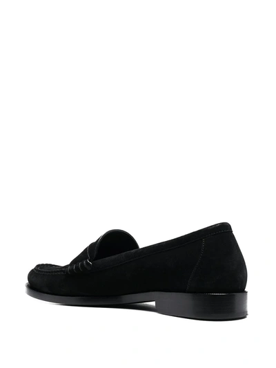 Shop Saint Laurent Suede Penny Loafers In Black
