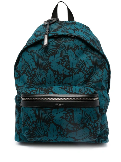 Shop Saint Laurent City Tropical-print Backpack In Blue