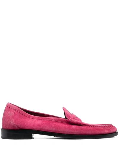 Shop Saint Laurent Suede Penny Loafers In Pink