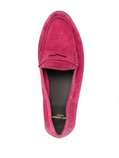 Shop Saint Laurent Suede Penny Loafers In Pink