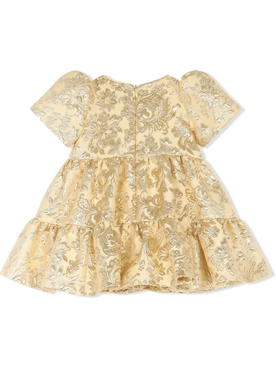 Shop Dolce & Gabbana Ruffled Brocade Dress In Yellow