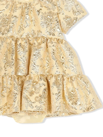 Shop Dolce & Gabbana Ruffled Brocade Dress In Yellow