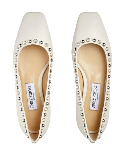 Shop Jimmy Choo Mirele Pearl-embellished Ballerina Shoes In Neutrals