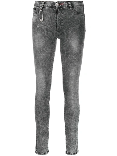 Shop Philipp Plein High-waisted Cotton Jeggings In Grey