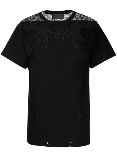 Shop Philipp Plein Lace-panelled T-shirt In Black