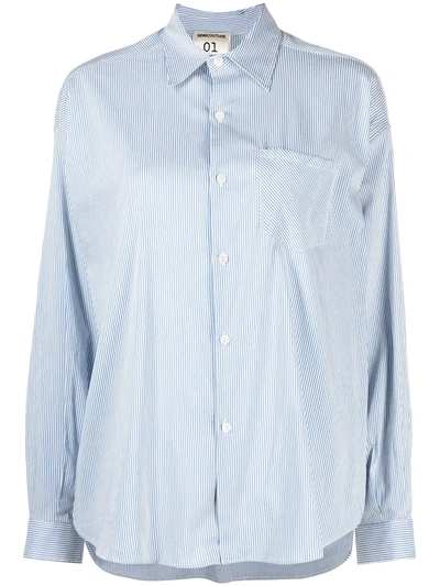 Shop Semicouture Stripe-print Patch Pocket Shirt In Blue