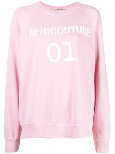 Shop Semicouture Logo-print Cotton Sweatshirt In Pink