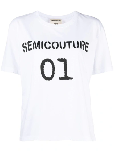 Shop Semicouture Logo-print Cotton T-shirt In White