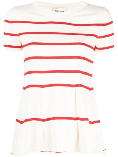 Shop Semicouture Stripe-print Cotton T-shirt In Neutrals