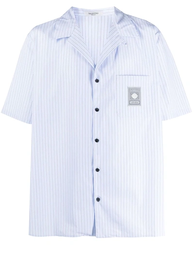Shop Valentino Logo-label Striped Bowling Shirt In Blue