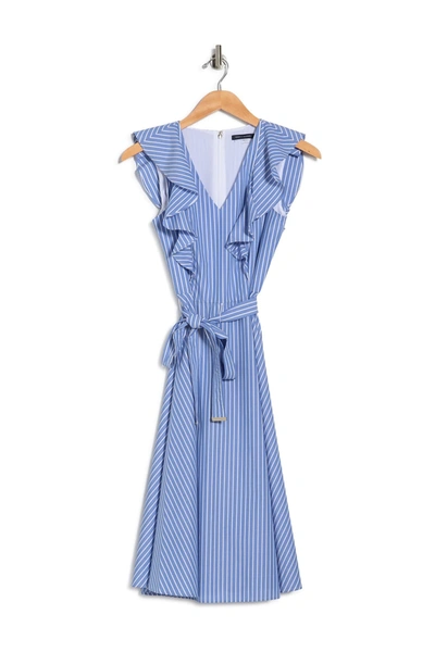 Shop Tommy Hilfiger Striped Ruffled A-line Midi Dress In Blue/brt W