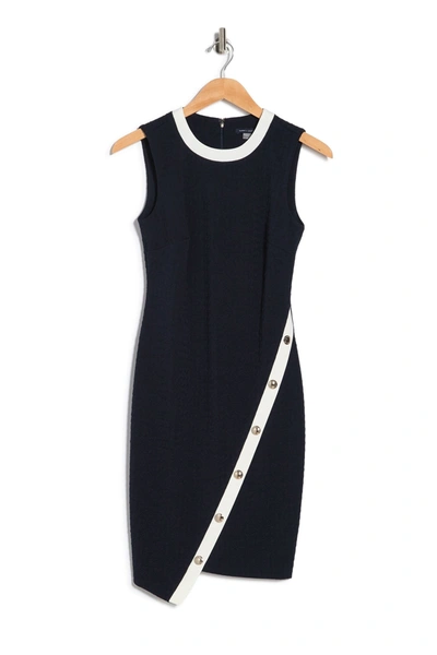 Shop Tommy Hilfiger Textured Asymmetrical Snap Sheath Dress In Sky Capt/i