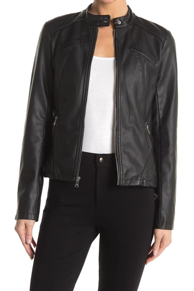 Shop Guess Faux Leather Racer Jacket In Black