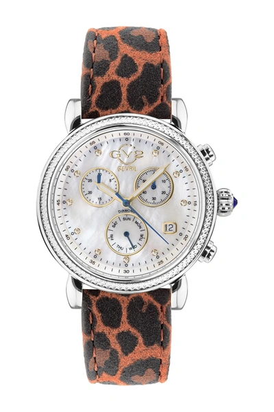 Shop Gevril Marsala Diamond Swiss Quartz Leather Strap Watch, 37mm In Orange Animal Print
