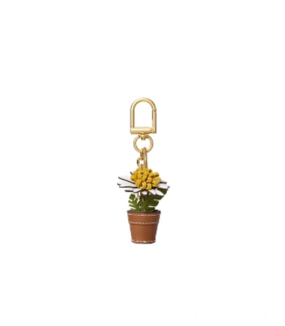 Shop Tory Burch Flowerpot Key Ring In Goldfinch